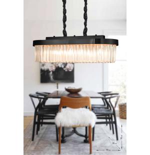 Avizemoda Desina 70x30'luk Kristal Taşlı Lüks Yemek Masası Üstü Avize - (siyah)