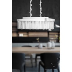 Avizemoda Desina 70x30'luk Kristal Taşlı Lüks Yemek Masası Üstü Avize - (gümüş-yaldız)