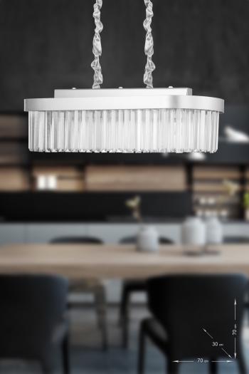 Avizemoda Desina 70x30'luk Kristal Taşlı Lüks Yemek Masası Üstü Avize - (gümüş-yaldız)