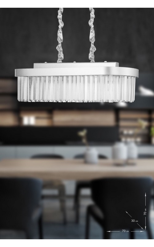 Avizemoda Desina 70x30'luk Kristal Taşlı Lüks Yemek Masası Üstü Avize - (gümüş-yaldız)