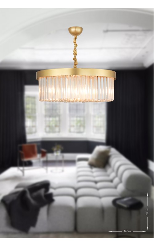 Avizemoda Desina 50'lik Kristal Taşlı Lüks Avize - (sarı-yaldız)