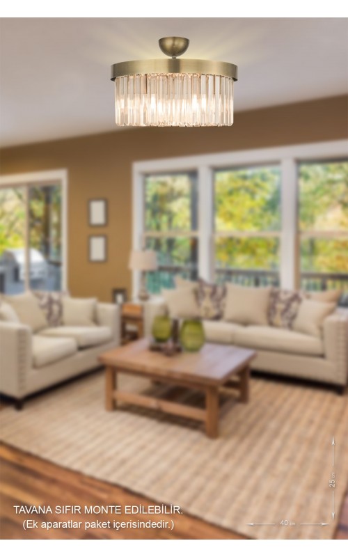 Avizemoda Desina 40 Lık Kristal Taşlı Avize - (Eskitme Kaplama)