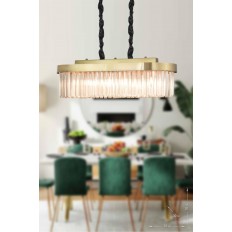 Avizemoda Desina 70x30'luk Kristal Taşlı Lüks Yemek Masası Üstü Avize - (eskitme Kaplama)