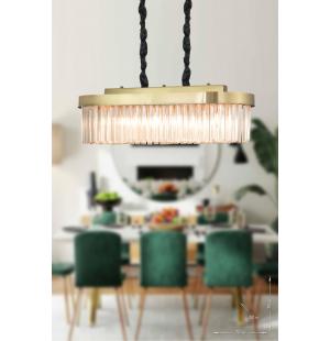 Avizemoda Desina 70x30'luk Kristal Taşlı Lüks Yemek Masası Üstü Avize - (eskitme Kaplama)