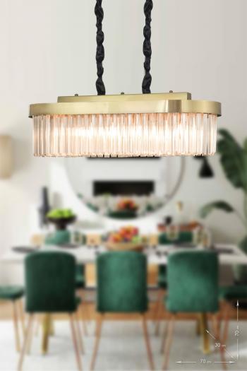 Avizemoda Desina 70x30'luk Kristal Taşlı Lüks Yemek Masası Üstü Avize - (eskitme Kaplama)