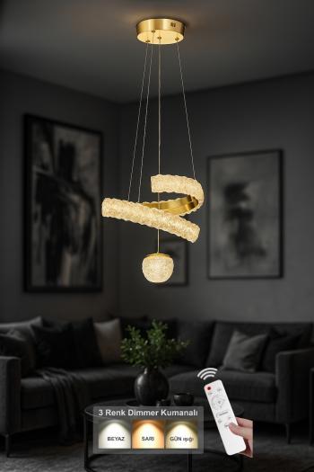 Avizemoda Milly Tekli Dimmer 3 Renk Ledli (Sarı-Beyaz-Gün Işığı) Modern Akrilik Avize -Gold