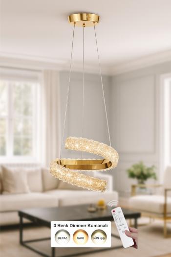 Avizemoda Milly 30 cm Dimmer Kumandalı 3 Renk Ledli (Sarı-Beyaz-Gün Işığı) Modern Akrilik Avize -Gold