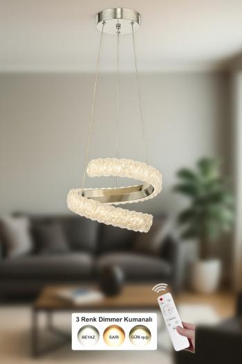 Avizemoda Milly 30 cm Dimmer Kumandalı 3 Renk Ledli (Sarı-Beyaz-Gün Işığı) Modern Akrilik Avize -Krom
