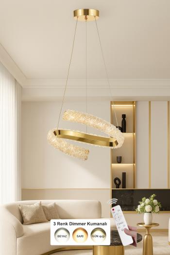 Avizemoda Milly 40 cm Dimmer Kumandalı 3 Renk Ledli (Sarı-Beyaz-Gün Işığı) Modern Akrilik Avize - Gold