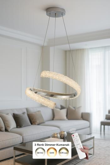 Avizemoda Milly 40 cm Dimmer Kumandalı 3 Renk Ledli (Sarı-Beyaz-Gün Işığı) Modern Akrilik Avize -Krom