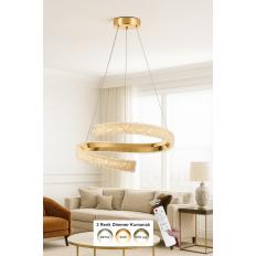 Avizemoda Milly 50 cm Dimmer Kumandalı 3 Renk Ledli (Sarı-Beyaz-Gün Işığı) Modern Akrilik Avize -Gold