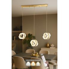Avizemoda Savona 3 lü Yemek Masası Üstü Dim Kumandalı 3 Renk Ledli (Sarı-Beyaz-Gün Işığı) Akrilik Avize -Gold