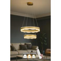 Avizemoda Estilo 2 Katlı Dim Kumandalı 3 Renk Ledli (Sarı-Beyaz-Gün Işığı) Modern Akrilik Avize -Sarı Yaldız