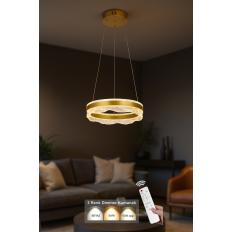 Avizemoda Estilo 40 cm Dimmer Kumandalı 3 Renk Ledli (Sarı-Beyaz-Gün Işığı) Modern Akrilik Avize - Sarı Yaldız
