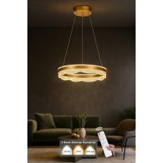 Avizemoda Estilo 50 cm Dimmer Kumandalı 3 Renk Ledli (Sarı-Beyaz-Gün Işığı) Modern Akrilik Avize - Sarı Yaldız