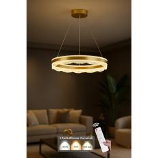 Avizemoda Estilo 60 cm Dimmer Kumandalı 3 Renk Ledli (Sarı-Beyaz-Gün Işığı) Modern Akrilik Avize - Sarı Yaldız
