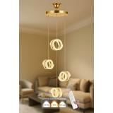 Avizemoda Savona 4 lü Sarkıt Dimmer Kumandalı 3 Renk Ledli (Sarı-Beyaz-Gün Işığı) Modern Akrilik Avize -Gold