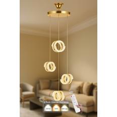 Avizemoda Savona 4 lü Sarkıt Dimmer Kumandalı 3 Renk Ledli (Sarı-Beyaz-Gün Işığı) Modern Akrilik Avize -Gold