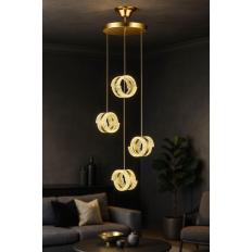 Avizemoda Savona 4 lü Sarkıt Dimmer Kumandalı 3 Renk Ledli (Sarı-Beyaz-Gün Işığı) Modern Akrilik Avize -Gold