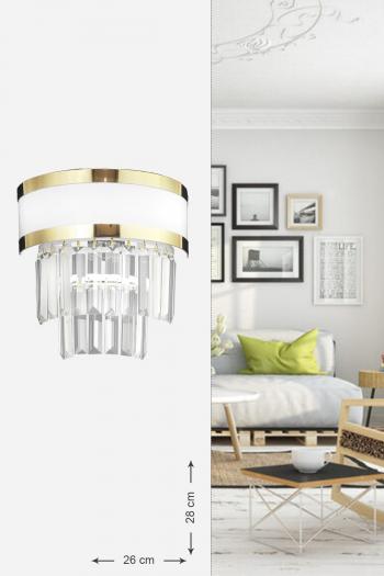 Avizemoda Dora Gold Şeritli Kristal Taşlı Lüks Aplik (beyaz-gold)