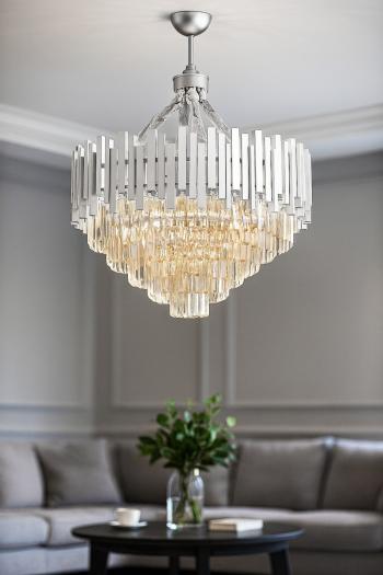 Avizemoda Sima 60 Cm'lik Kristal Cam Taşlı Lüks Avize - (gümüş Yaldız)