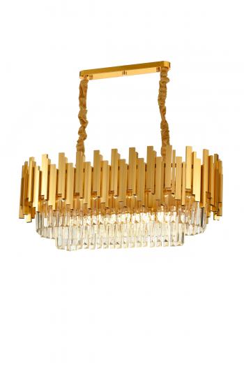 Avizemoda Sima 75x30 Cm'lik Kristal Cam Taşlı Lüks Yemek Masası Üstü Avize - (sarı Yaldız)