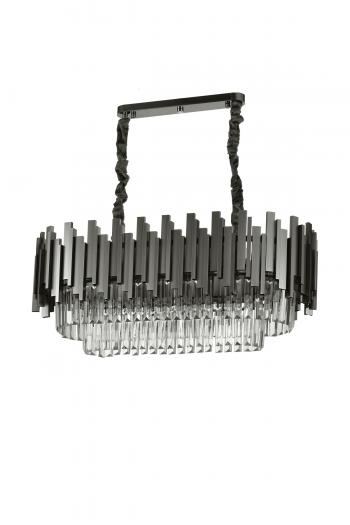 Avizemoda Sima 75x30 Cm'lik Kristal Cam Taşlı Lüks Yemek Masası Üstü Avize - (Siyah Renk)