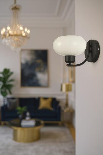 Avizemoda Vanna Aplik Beyaz Camlı Salon Oturma Odası Modern (Siyah)