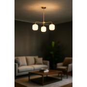 Avizemoda Siena 3 lü Beyaz Camlı Salon Oturma Odası Modern Sarkıt Avize - (Gold Kaplama)