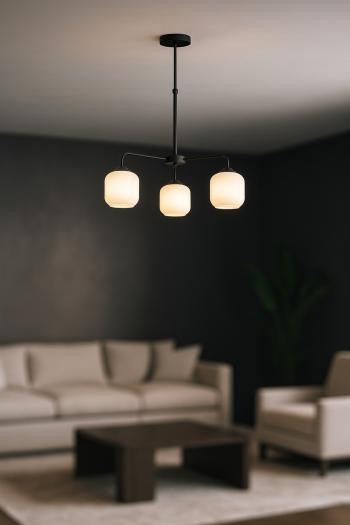 Avizemoda Siena 3 lü Beyaz Camlı Salon Oturma Odası Modern Sarkıt Avize - (Siyah)