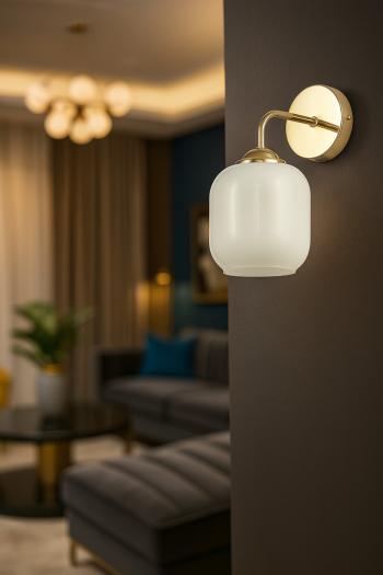 Avizemoda Siena Aplik Beyaz Camlı Salon Oturma Odası Modern (Gold Kaplama)