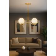 Avizemoda Ranya 2 li Beyaz Camlı Salon Oturma Odası Modern Avize - (Gold Kaplama)