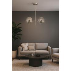 Avizemoda Ranya 2 li Füme Camlı Salon Oturma Odası Modern Avize - (Krom Kaplama)
