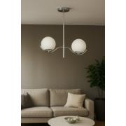 Avizemoda Ranya 2 li Beyaz Camlı Salon Oturma Odası Modern Avize - (Krom Kaplama)