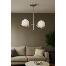 Avizemoda Ranya 2 li Beyaz Camlı Salon Oturma Odası Modern Avize - (Krom Kaplama)