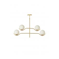 Avizemoda Ranya 4 lü Beyaz Camlı Salon Oturma Odası Modern Kollu Avize - (Gold Kaplama)