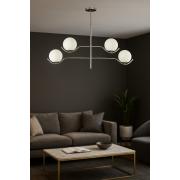 Avizemoda Ranya 4 lü Beyaz Camlı Salon Oturma Odası Modern Kollu Avize - (Krom Kaplama)