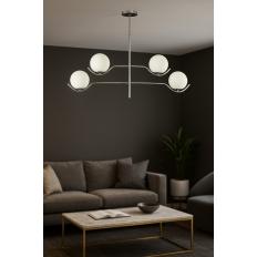 Avizemoda Ranya 4 lü Beyaz Camlı Salon Oturma Odası Modern Kollu Avize - (Krom Kaplama)