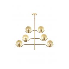 Avizemoda Ranya 6 lı Bal Camlı Salon Oturma Odası Modern Kollu Avize - (Gold Kaplama)