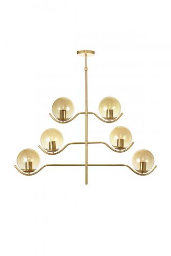 Avizemoda Ranya 6 lı Bal Camlı Salon Oturma Odası Modern Kollu Avize - (Gold Kaplama)