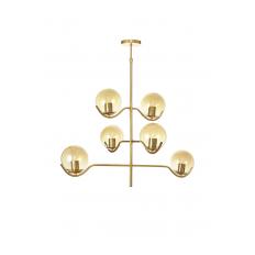 Avizemoda Ranya 6 lı Bal Camlı Salon Oturma Odası Modern Kollu Avize - (Gold Kaplama)