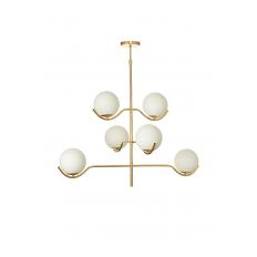 Avizemoda Ranya 6 lı Beyaz Camlı Salon Oturma Odası Modern Kollu Avize - (Gold Kaplama)