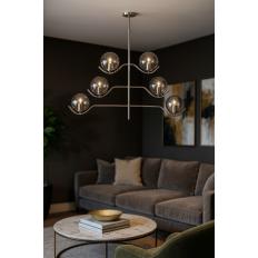 Avizemoda Ranya 6 Lı Füme Camlı Salon Oturma Odası Modern Kollu Avize - (KROM KAPLAMA)