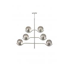 Avizemoda Ranya 6 Lı Füme Camlı Salon Oturma Odası Modern Kollu Avize - (KROM KAPLAMA)