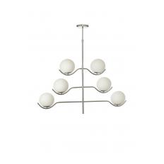 Avizemoda Ranya 6 lı Beyaz Camlı Salon Oturma Odası Modern Kollu Avize - (Krom Kaplama)