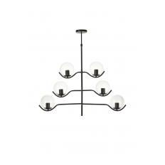 Avizemoda Ranya 6 Lı Şeffaf Camlı Salon Oturma Odası Modern Kollu Avize - (SİYAH)