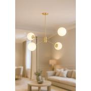 Avizemoda Pinza 4 lü Beyaz Camlı Salon Oturma Odası Modern Kollu Avize - (Gold Kaplama)