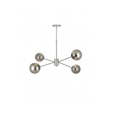 Avizemoda Pinza 4 lü Füme Camlı Salon Oturma Odası Modern Kollu Avize - (Krom Kaplama)