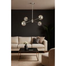 Avizemoda Pinza 4 lü Füme Camlı Salon Oturma Odası Modern Kollu Avize - (Krom Kaplama)