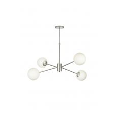Avizemoda Pinza 4 lü Beyaz Camlı Salon Oturma Odası Modern Kollu Avize - (Krom Kaplama)